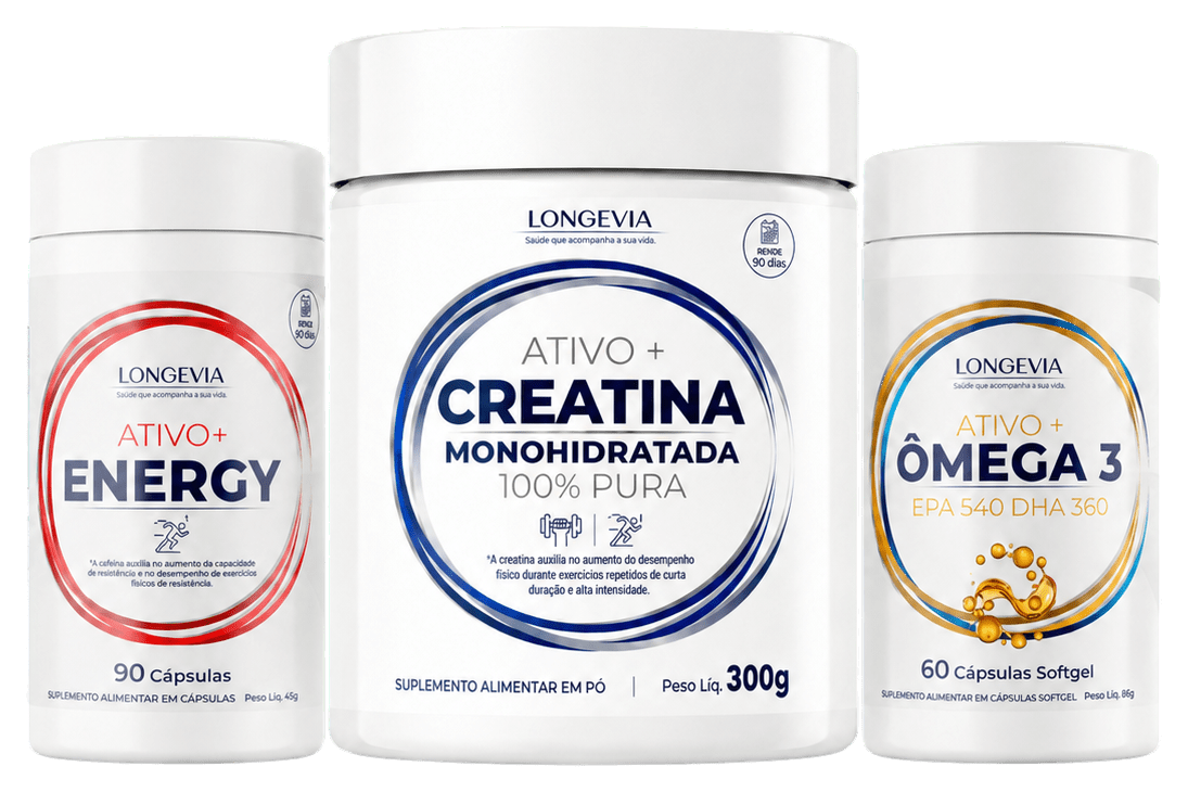 Combo Protocolo Performance Ativo+ com Energy, Creatina e Ômega 3