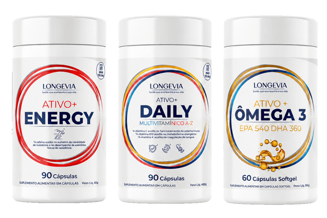 Protocolo Energia com Daily, Energy, &Ocirc;mega 3 e Garrafa Longevia