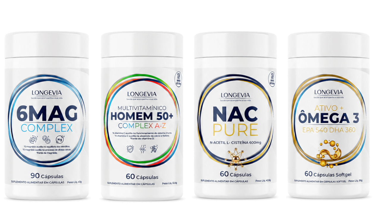 Protocolo Homem 50+ com Multivitam&iacute;nico Homem 50+, &Ocirc;mega 3, 6MAG Complex e NAC Pure