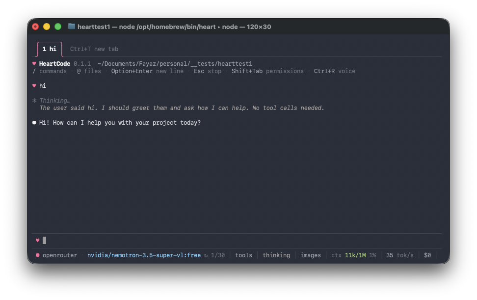 HeartCode in the terminal