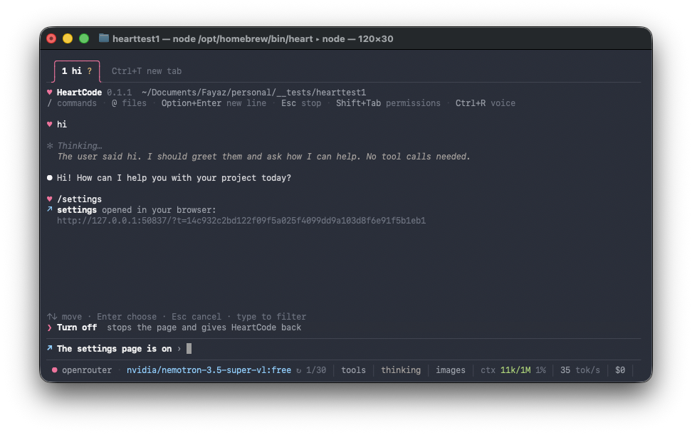 The settings dialog
