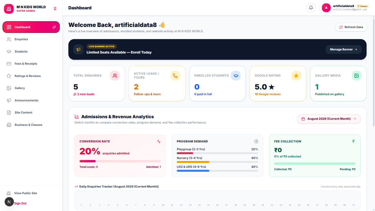 Nursery School Administration & Cloud Fee SaaS