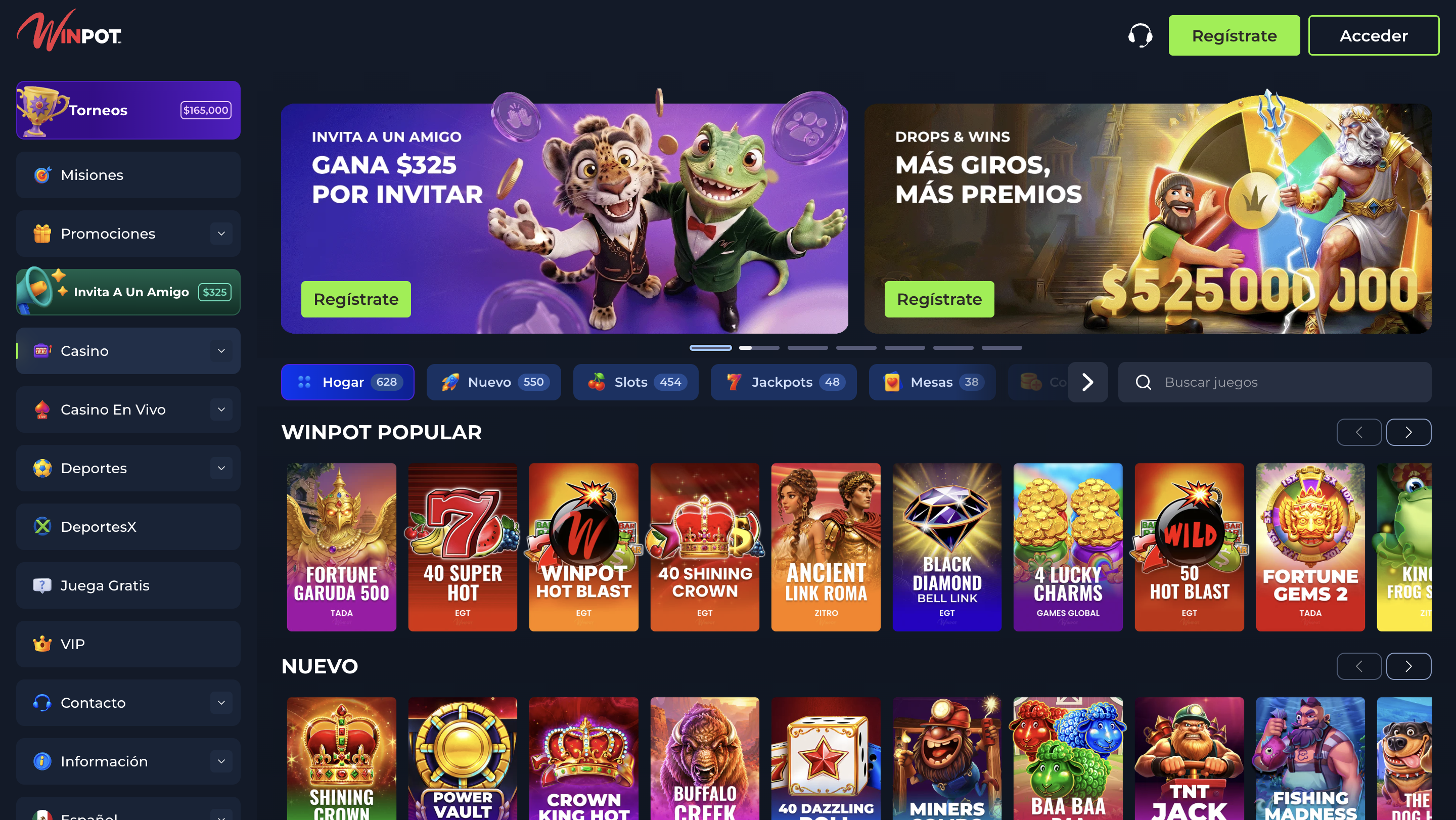 Captura del sitio oficial de Winpot en México