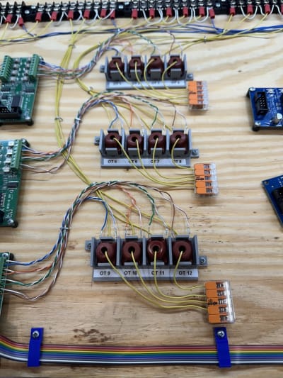 Close-up view of the wiring of one half of the panel.