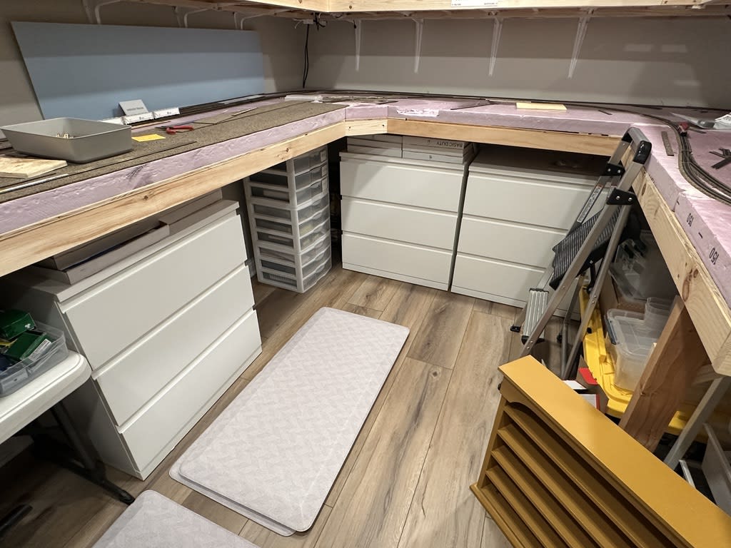 Three of the dresser units in the layout room.