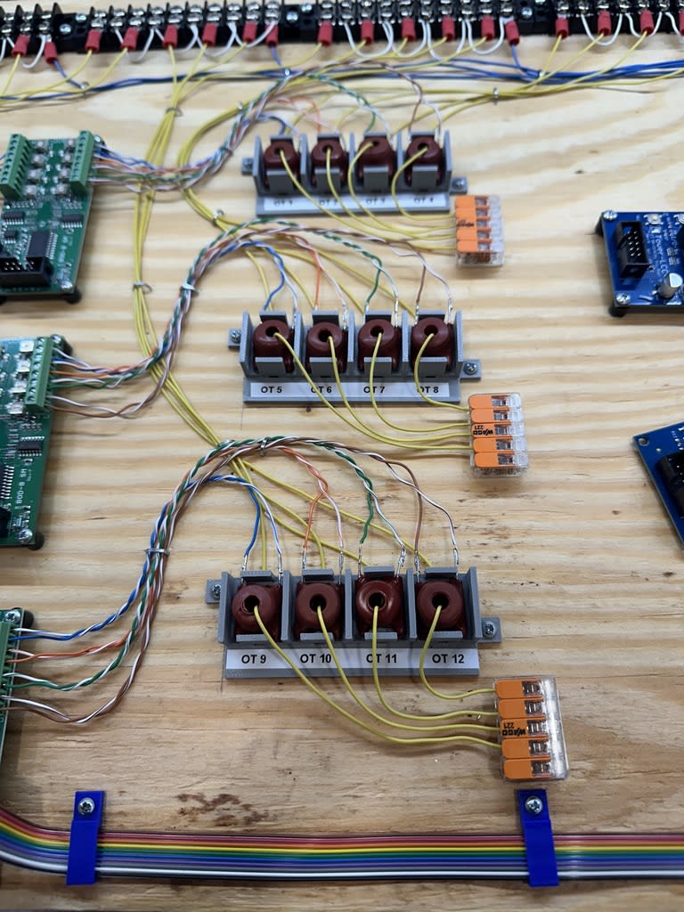 Close-up view of the wiring of one half of the panel.