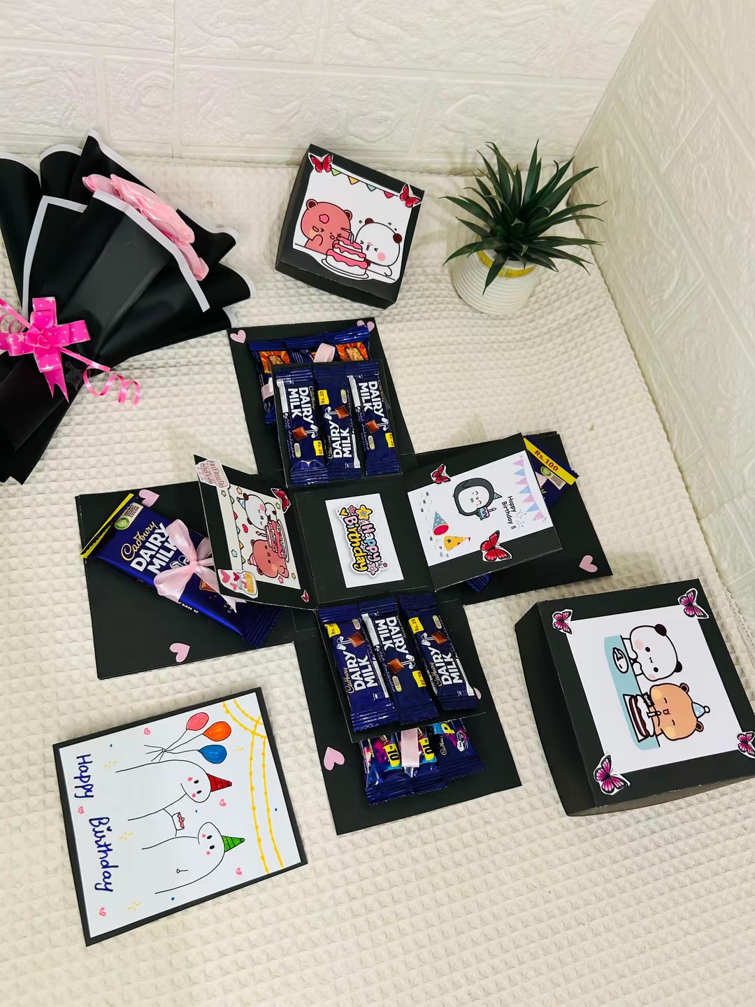 Birthday Deal Box | including Chocolate box , Handmadecard and Bouquet