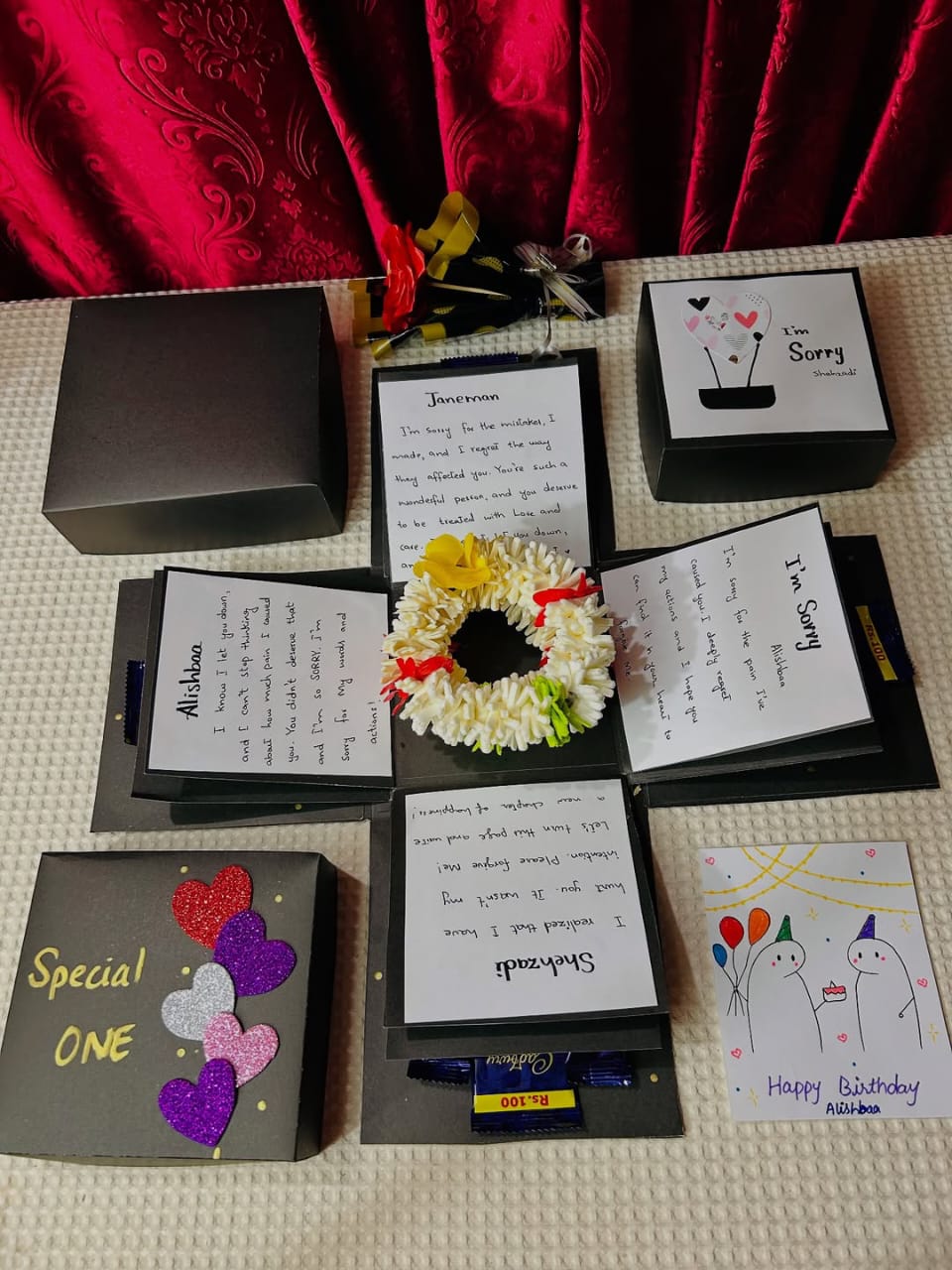 Sorry gift box, Chocolate box with artifical gajjre and mini flower
