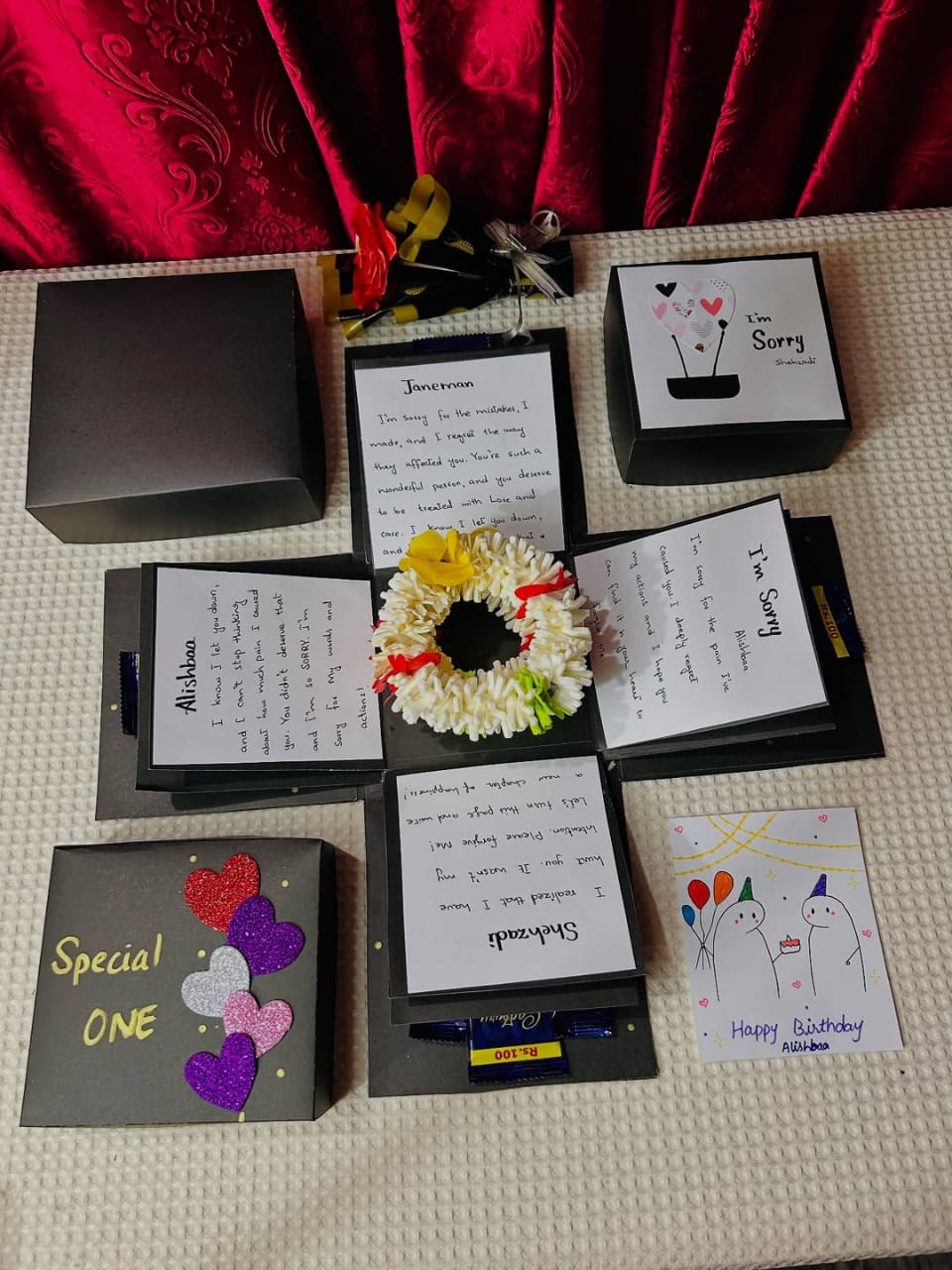 Sorry gift box, Chocolate box with artifical gajjre and mini flower photo 3