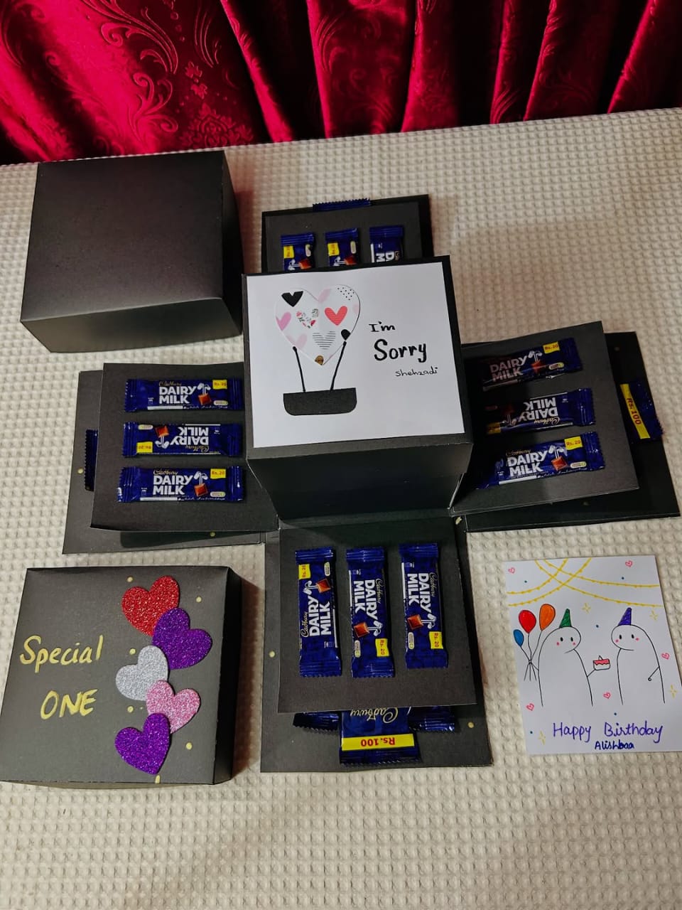 Sorry gift box, Chocolate box with artifical gajjre and mini flower photo 4