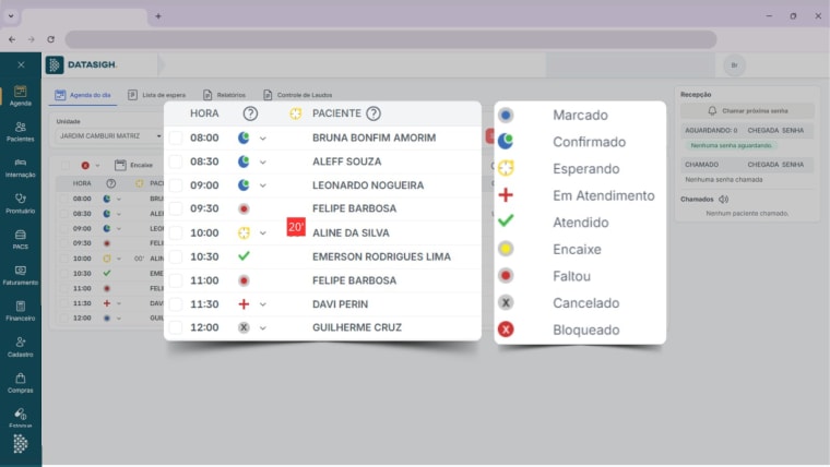 Status de atendimento na agenda