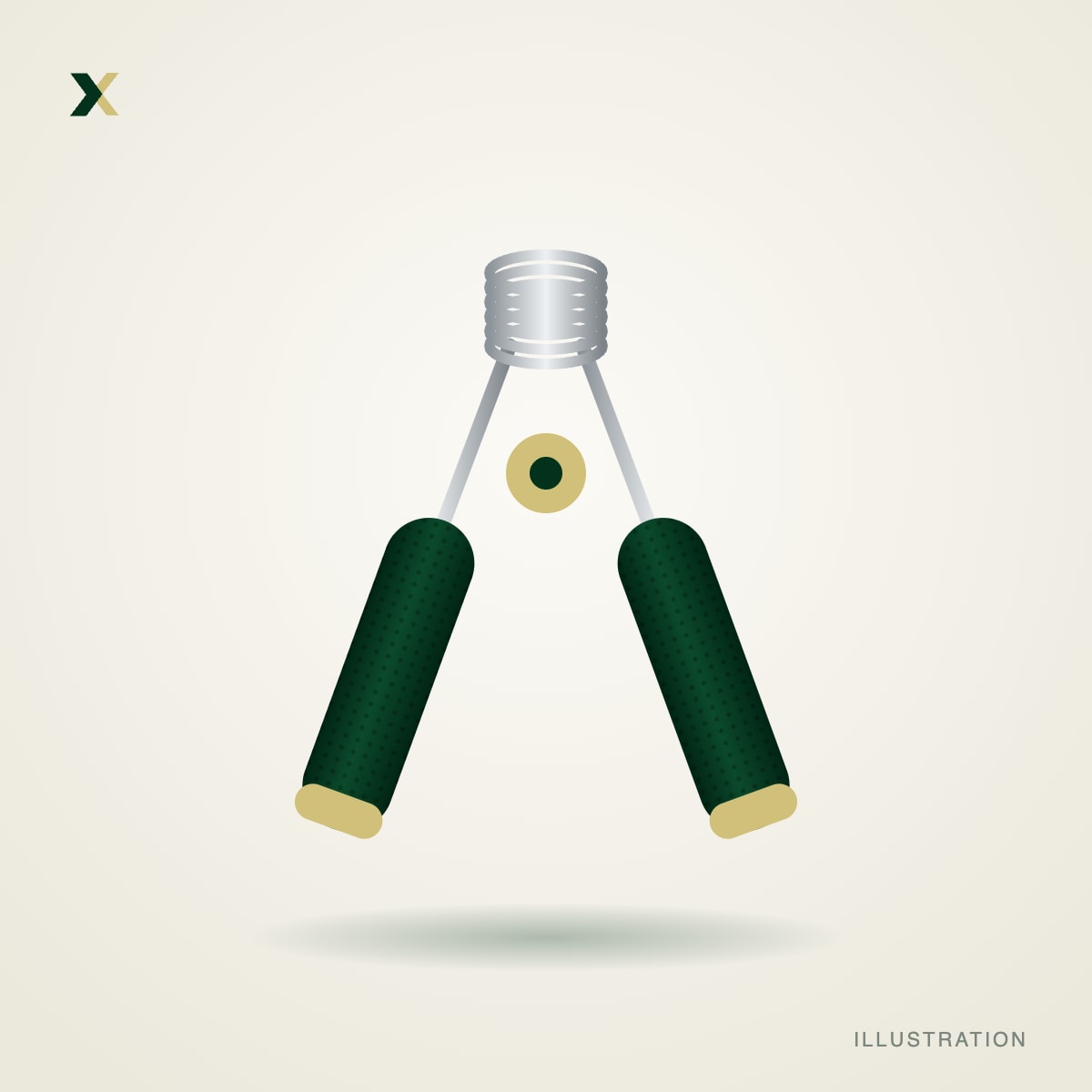 Illustration of an adjustable hand gripper with green handles