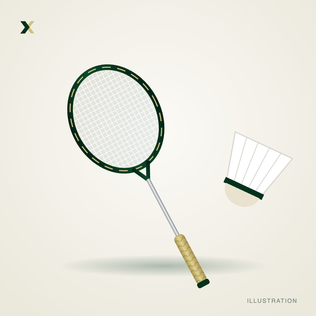 Illustration of a badminton racket and a shuttlecock