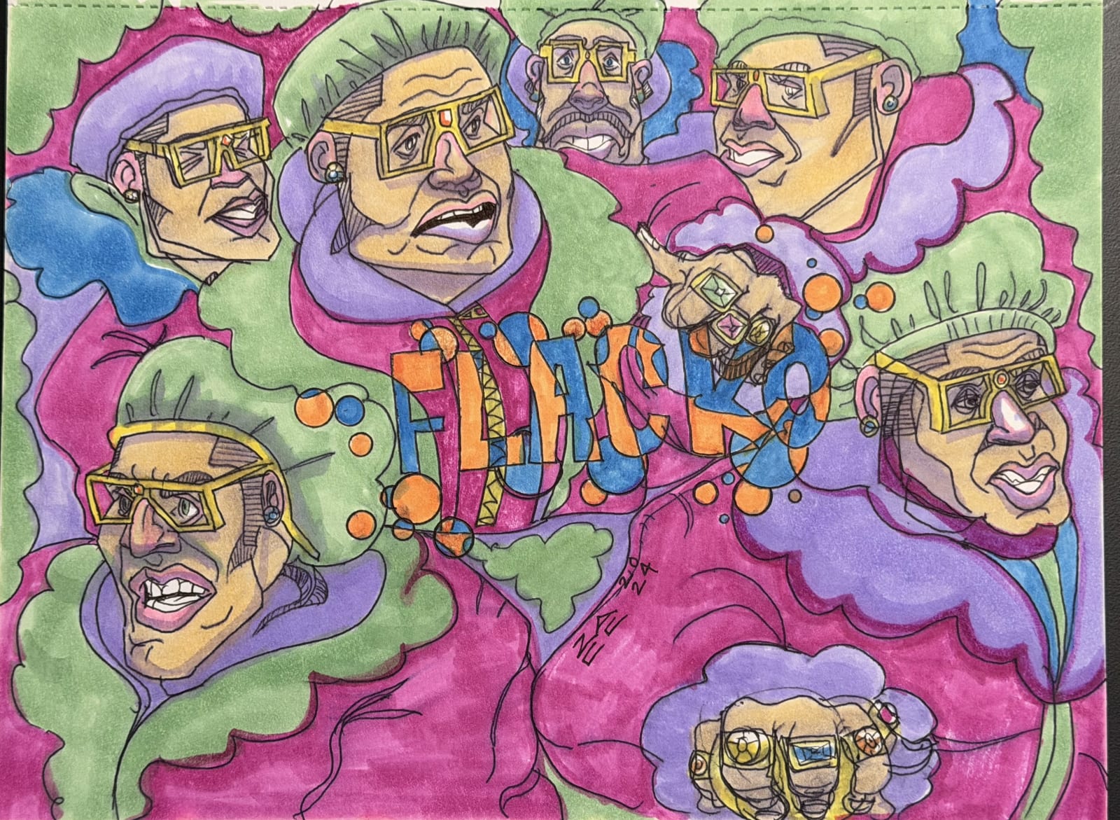 Colorful illustrated characters with shower caps
