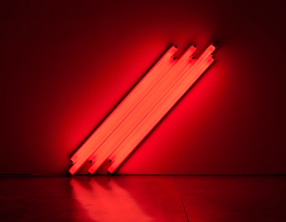 Installation view of Dan Flavin's untitled (to V. Mayakovsky) 1, 1987, in Minimal Means.