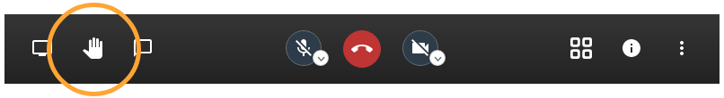 Barre d'outils de Jitsi mettant en avant le bouton permettant de lever la main