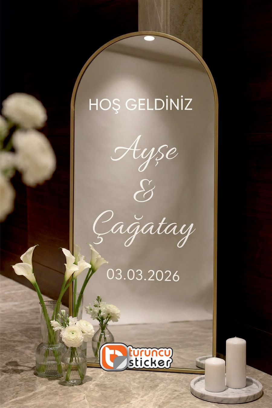 Kişiye Özel Ayna Yazısı Sticker Beyaz – Düğün/Nişan/Kına/Söz/Doğum Günü (Ayna Yoktur)
