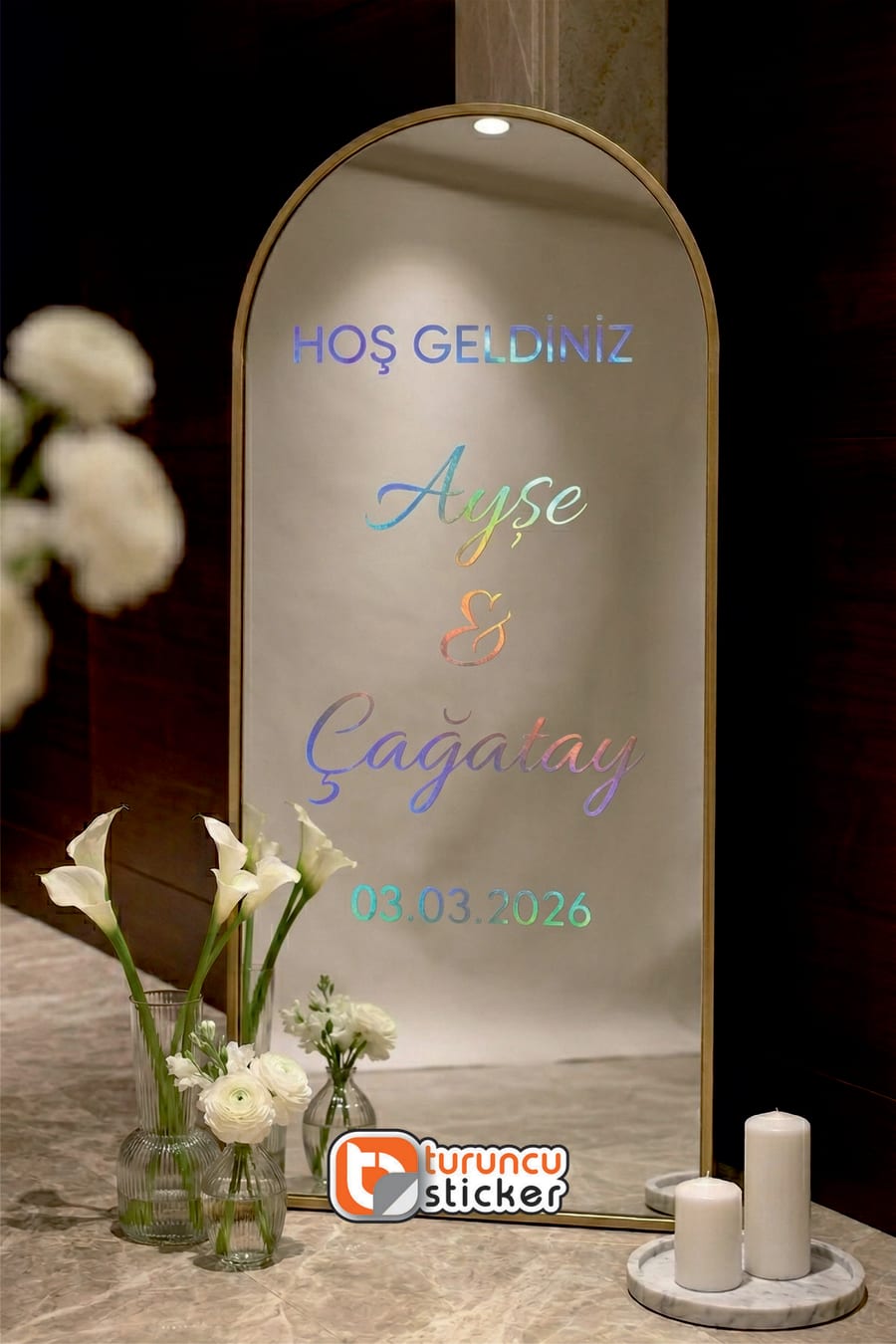 Kişiye Özel Ayna Yazısı Sticker Hologram – Düğün/Nişan/Kına/Söz/Doğum Günü (Ayna Yoktur)