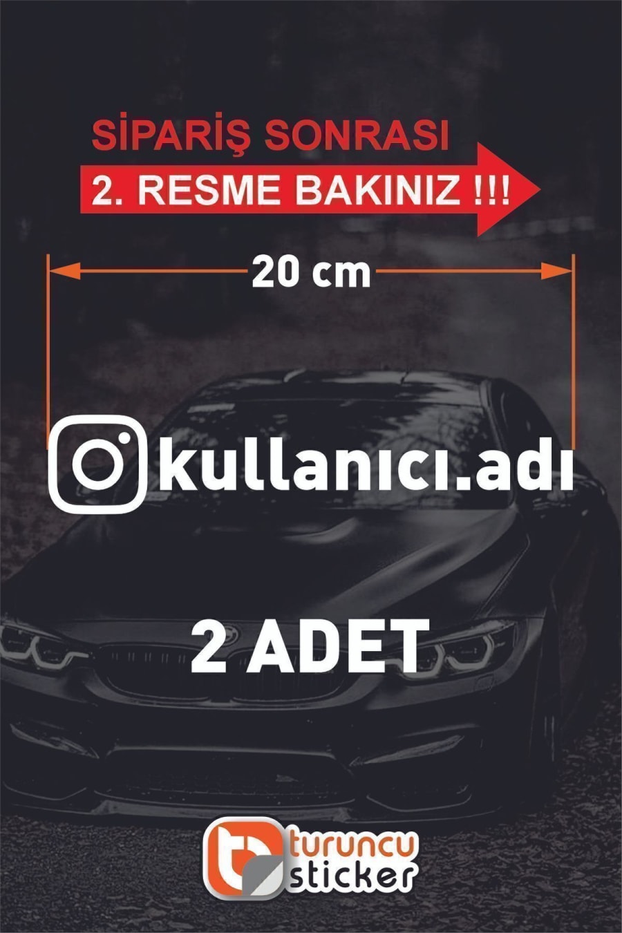 Instagram Logolu Kullanıcı Adı - 2 Adet 20 Cm - Araç Kelebek Cam Sticker Etiketi Folyo Kesim