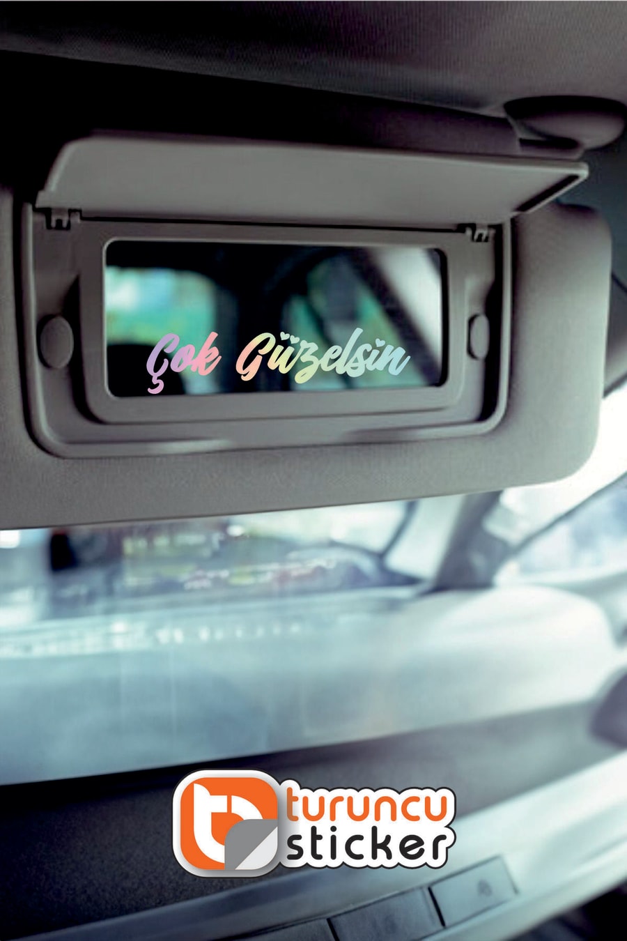 Hologram Çok Güzelsin - Kalpli Araba Güneşlik Ayna Yazısı -etiket Sticker 8x2cm
