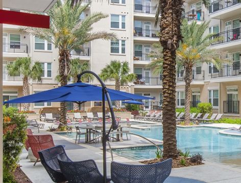 Pool view at Post Afton Oaks luxury apartment homes in Houston, TX