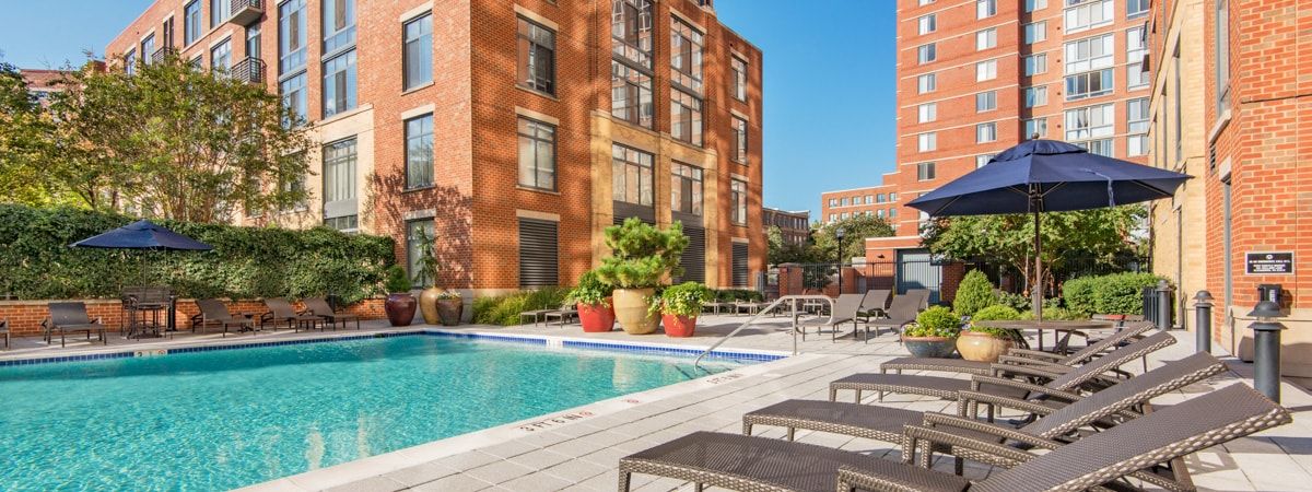 Pool at Post Carlyle Square luxury apartment homes in Alexandia, VA near Washington, DC