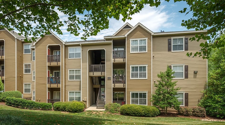 Building Exterior at Waterford Forest luxury apartment homes in Cary, NC
