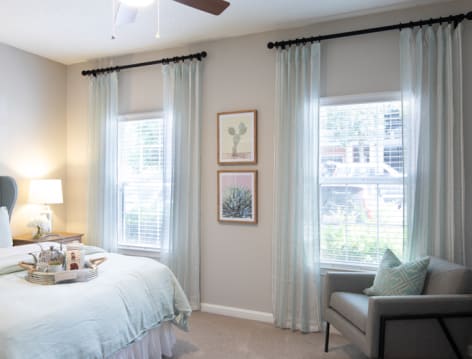 Bedroom at Post Park at Phillips Place luxury apartment homes in Charlotte, NC