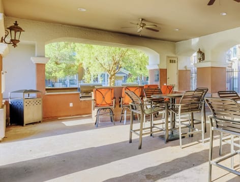 Outdoor Clubhouse at Colonial Grand at Palm Vista luxury apartment homes in Las Vegas, NV