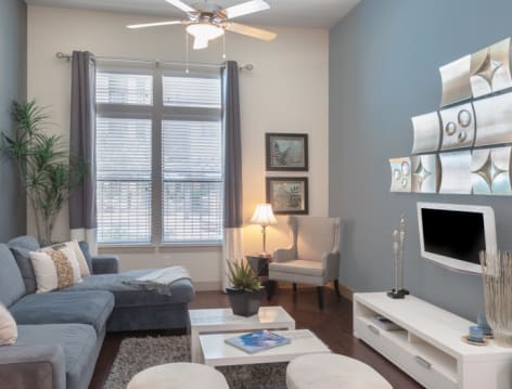 Living Room at Post Sierra luxury apartment homes in Dallas, TX