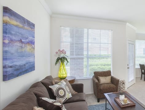 Living room at Villages at Kirkwood luxury apartment homes in Houston, TX