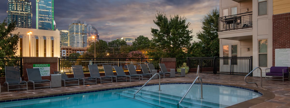 Pool at Night at 1225 South Church luxury apartment homes in Charlotte, NC
