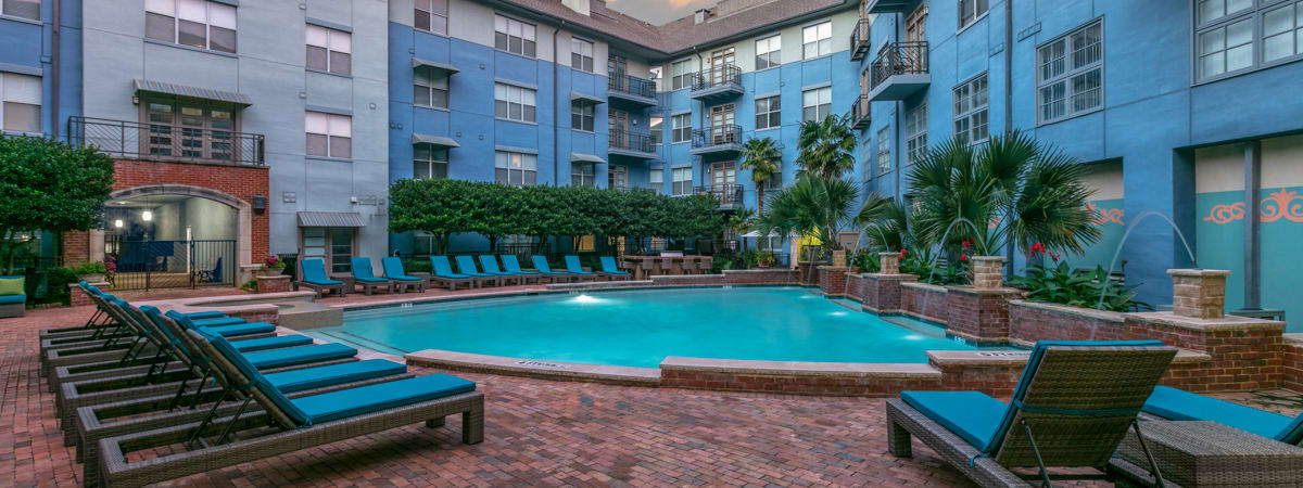 Pool at Dusk at Post Addison Circle luxury apartment homes in Dallas, TX