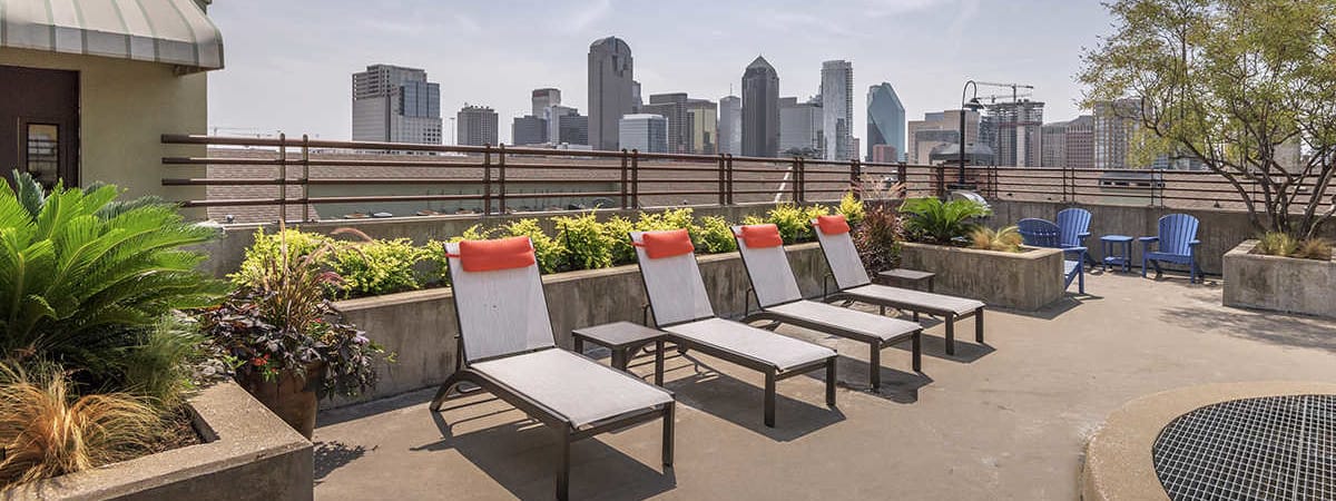 Rooftop seating at Post Heights luxury apartment homes in Dallas, TX