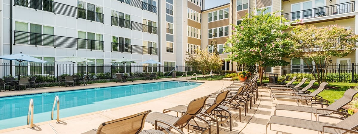 Pool and exterior at Post Park Maryland luxury apartment homes in Hyattsville, MD Near Washington DC