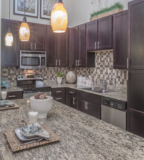 Kitchen at Post Sierra luxury apartment homes in Dallas, TX