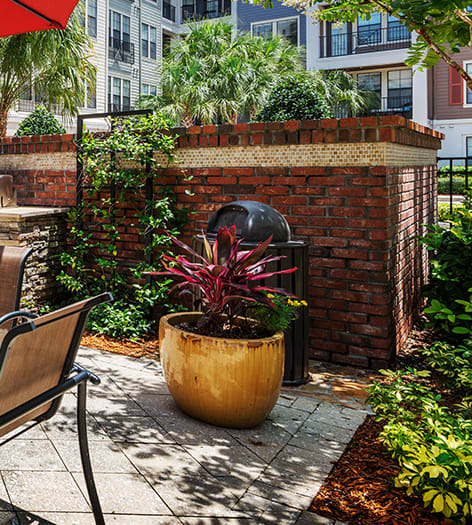 Patio at Tattersall at Tapestry Park luxury apartment homes in Jacksonville , FL