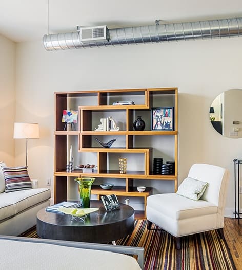 Living Room at Post Uptown Place luxury apartment homes in Charlotte, NC