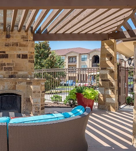 Fireplace at La Valencia at Starwood luxury apartment homes in Frisco, TX