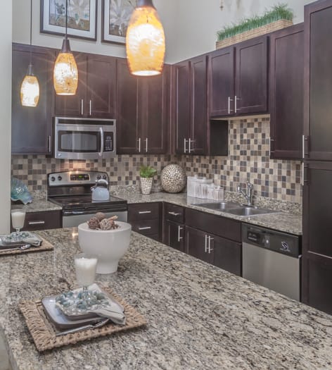 Kitchen at Post Sierra luxury apartment homes in Dallas, TX