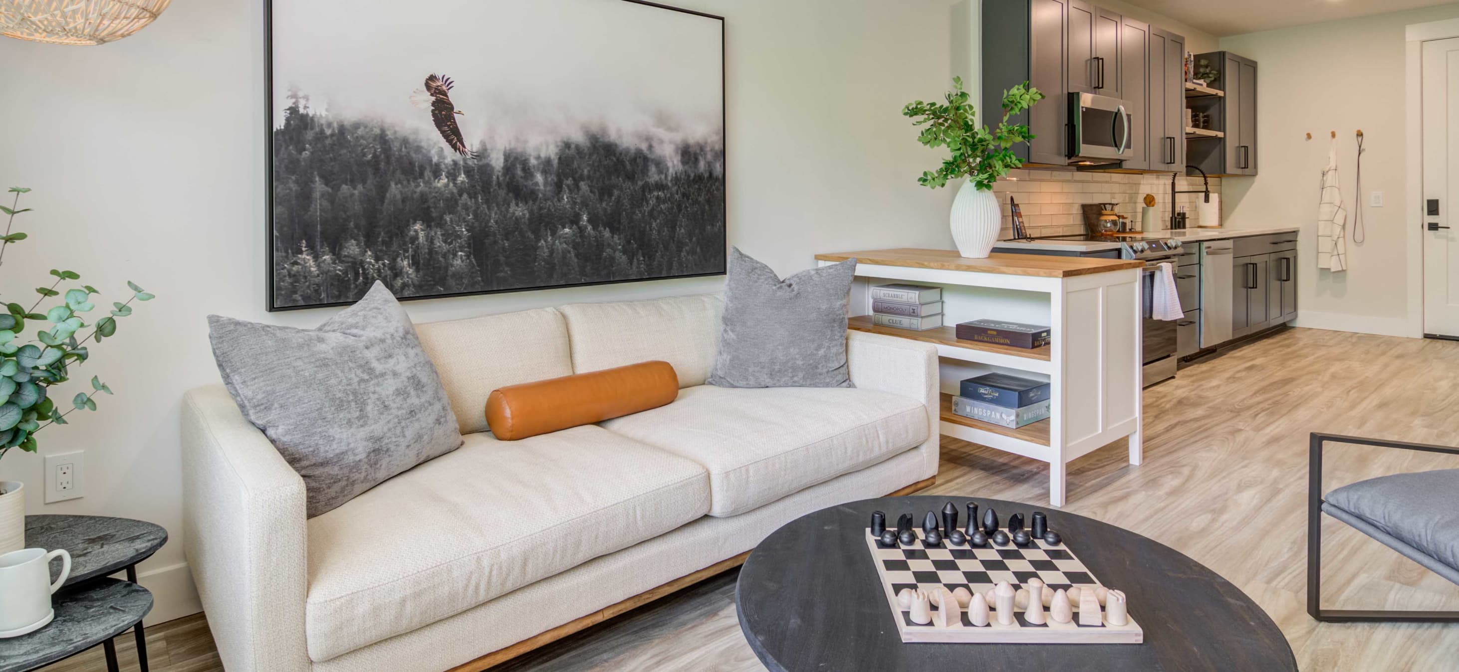 Living room at MAA West Midtown luxury apartment homes in Atlanta, GA
