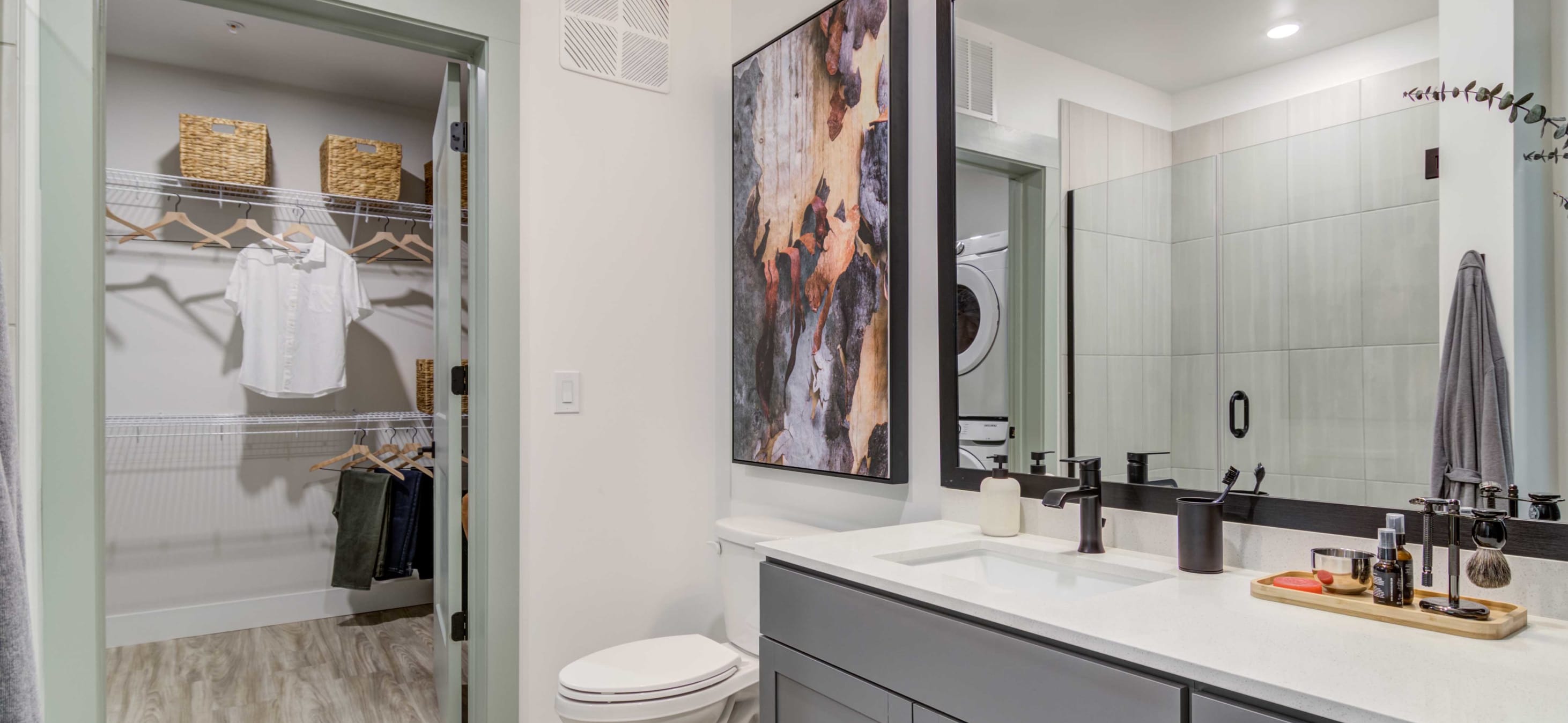 Bathroom and closet at MAA West Midtown luxury apartment homes in Atlanta, GA