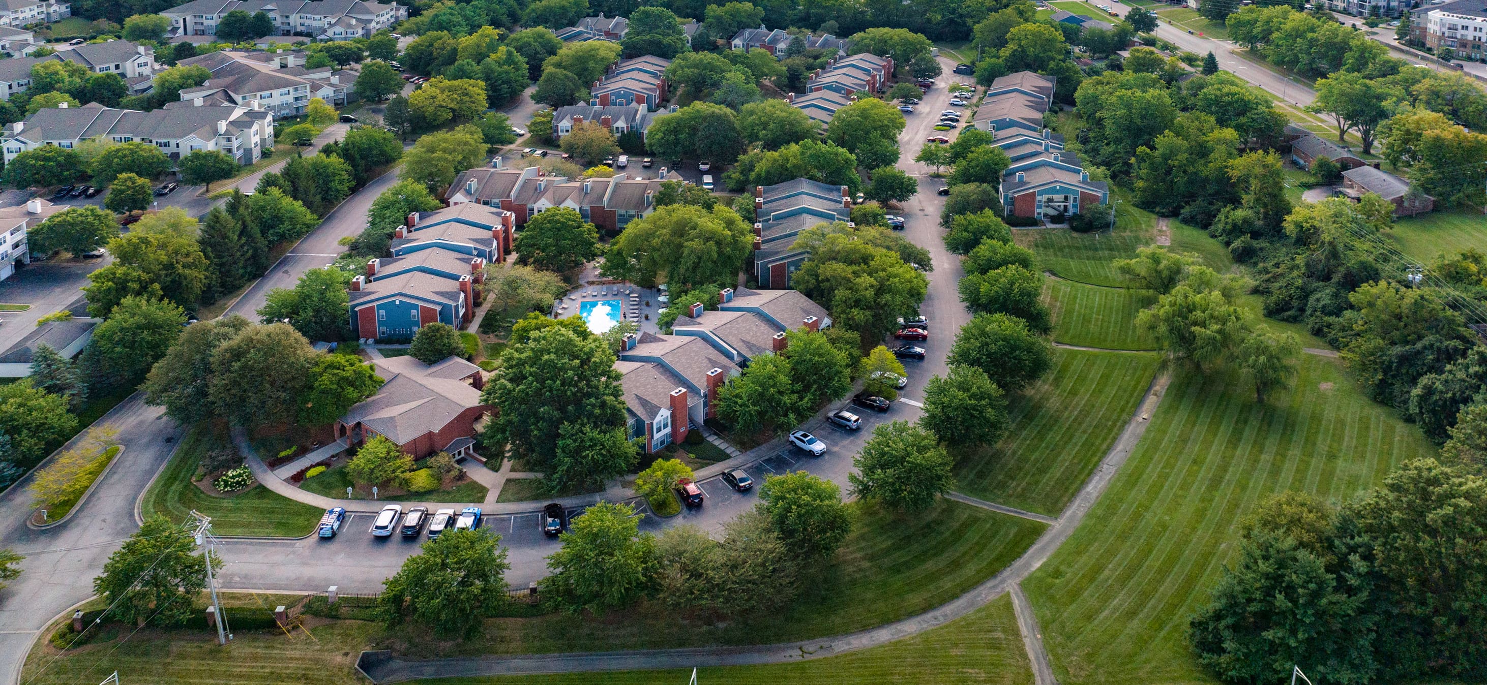 Property aerial at MAA Mansion luxury apartment homes in Raleigh, NC