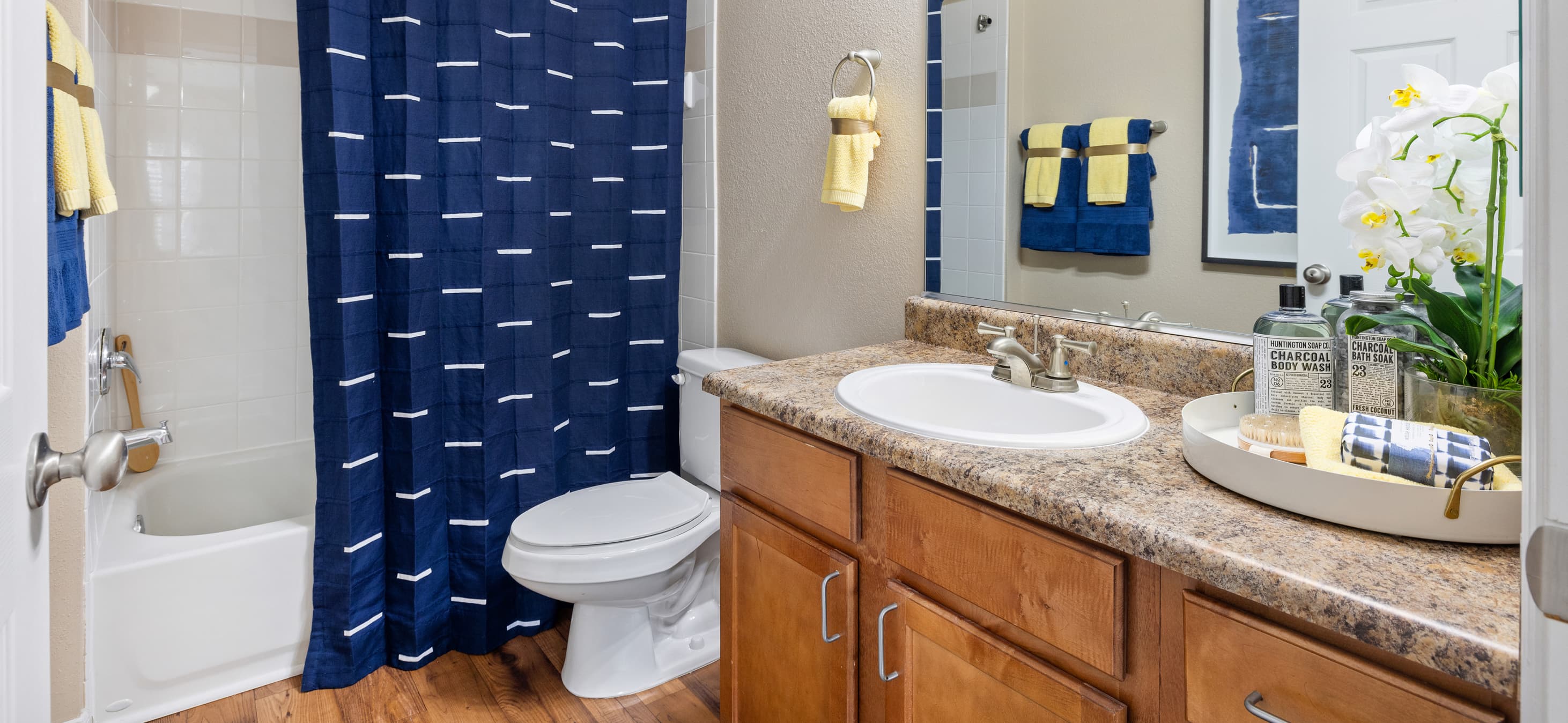 Bathroom at MAA Prosperity Creek luxury apartment homes in Charlotte, NC