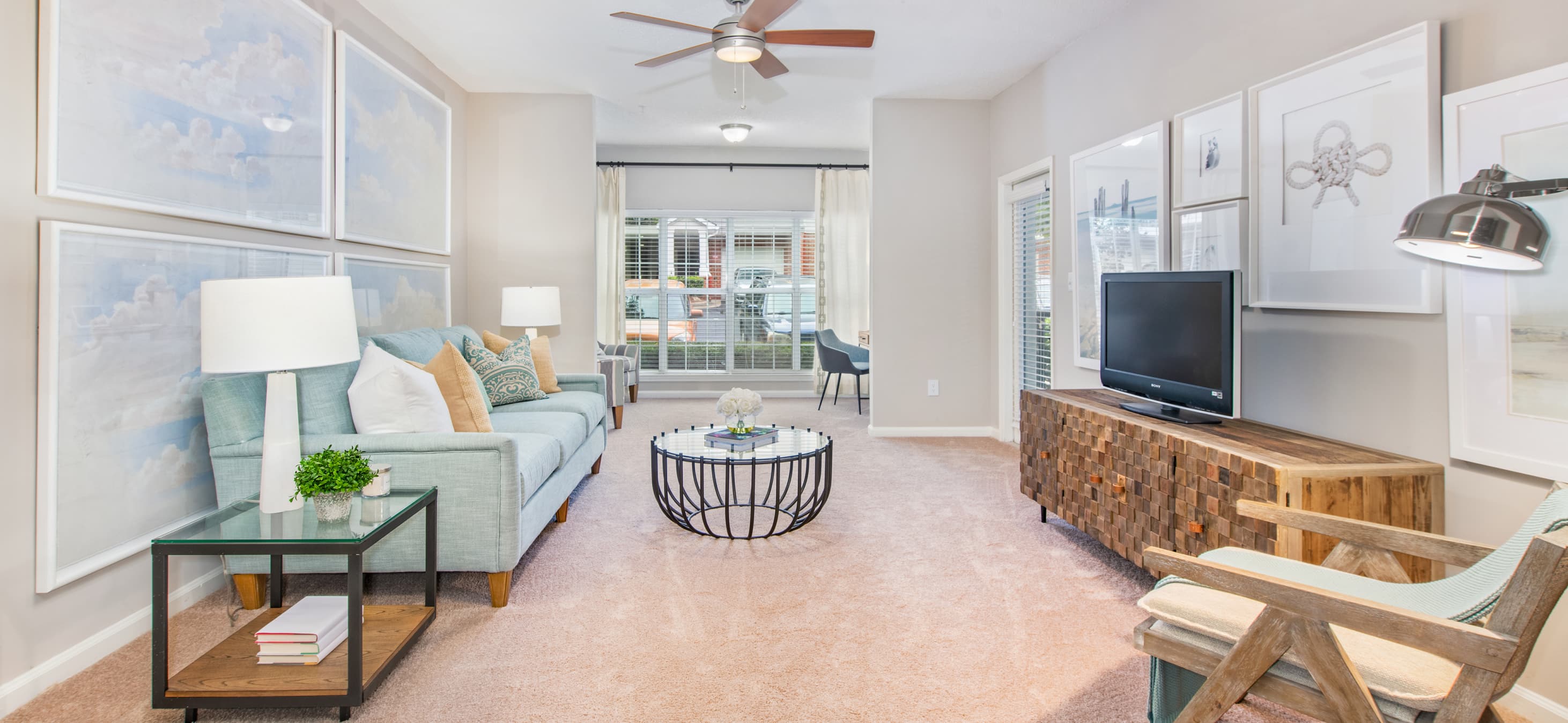 Living room at MAA South Park luxury apartment homes in Charlotte, NC