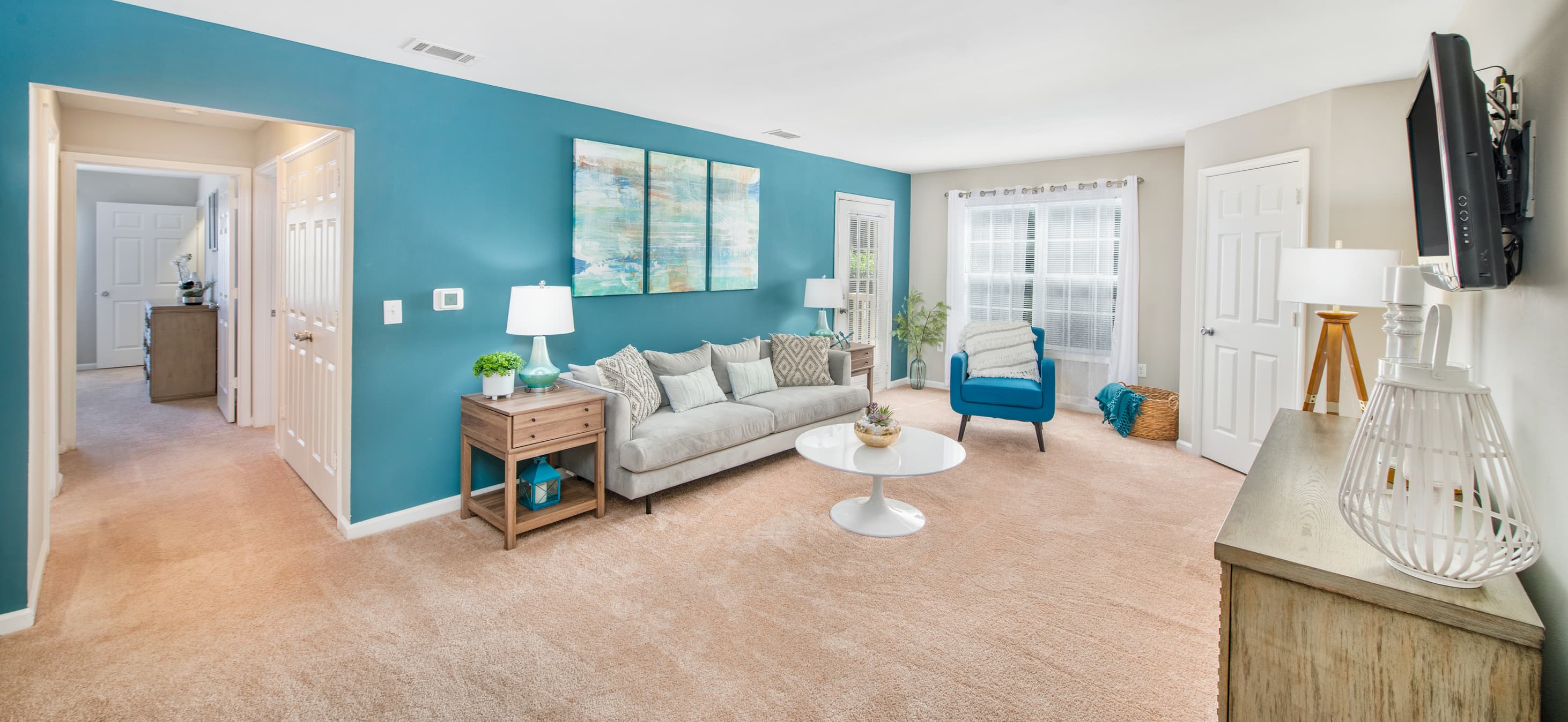 Living room at MAA Trinity luxury apartment homes in Raleigh, NC