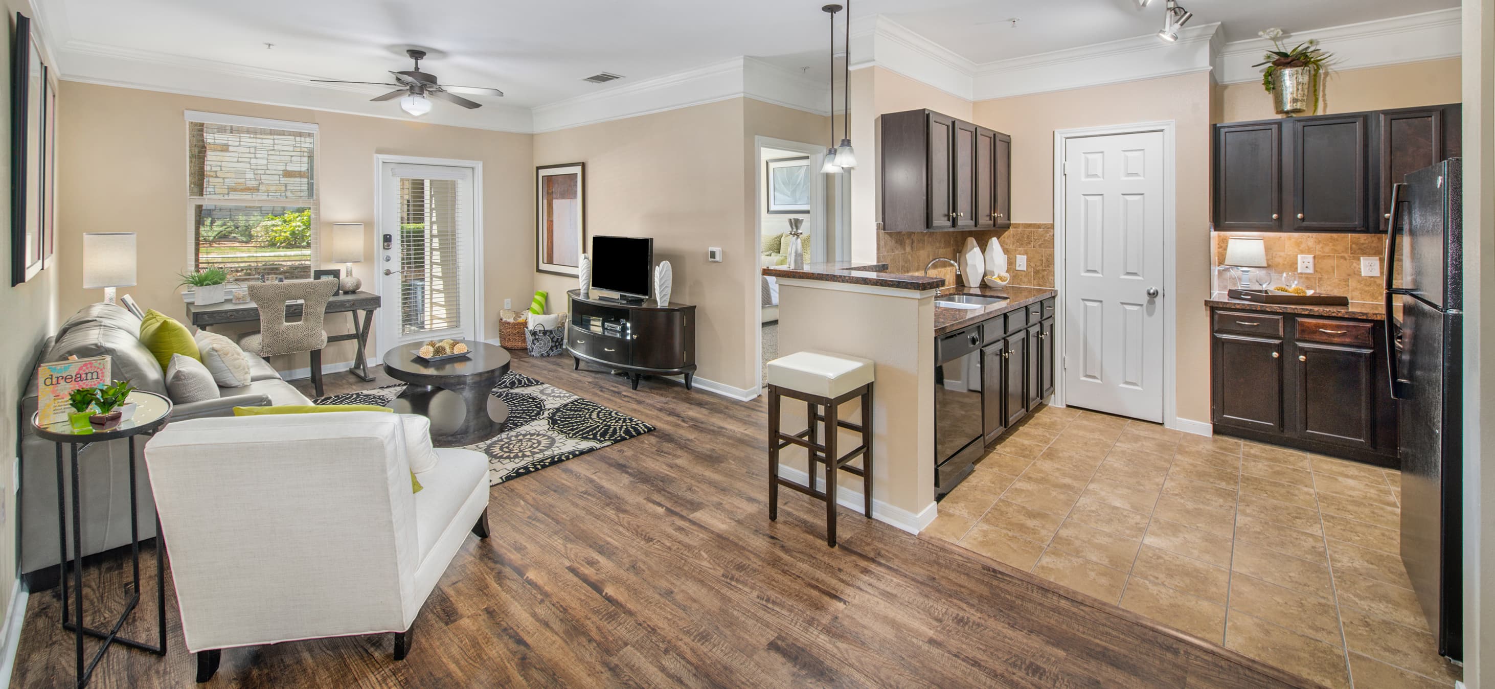 Kitchen and Living Room at MAA Fairview in Dallas, TX