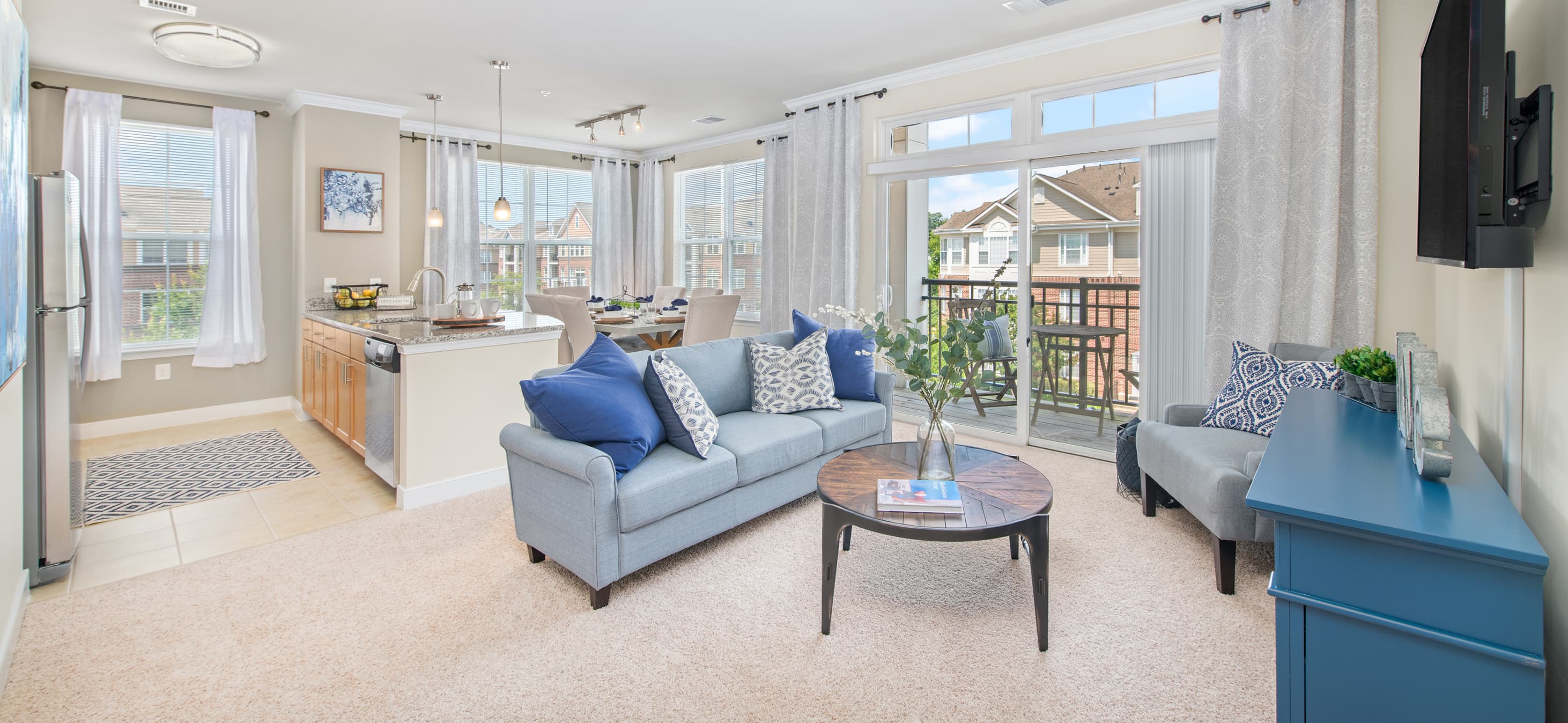 Model living room at MAA Cobblestone Square in Fredericksburg, VA