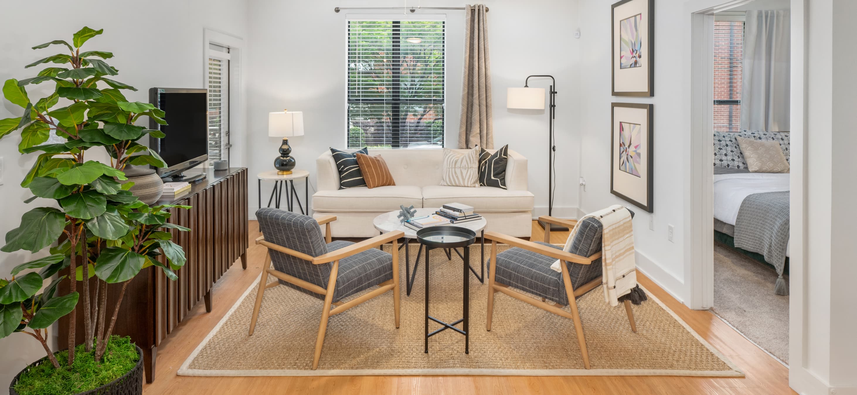 Living room at MAA South Line luxury apartment homes in Charlotte, NC