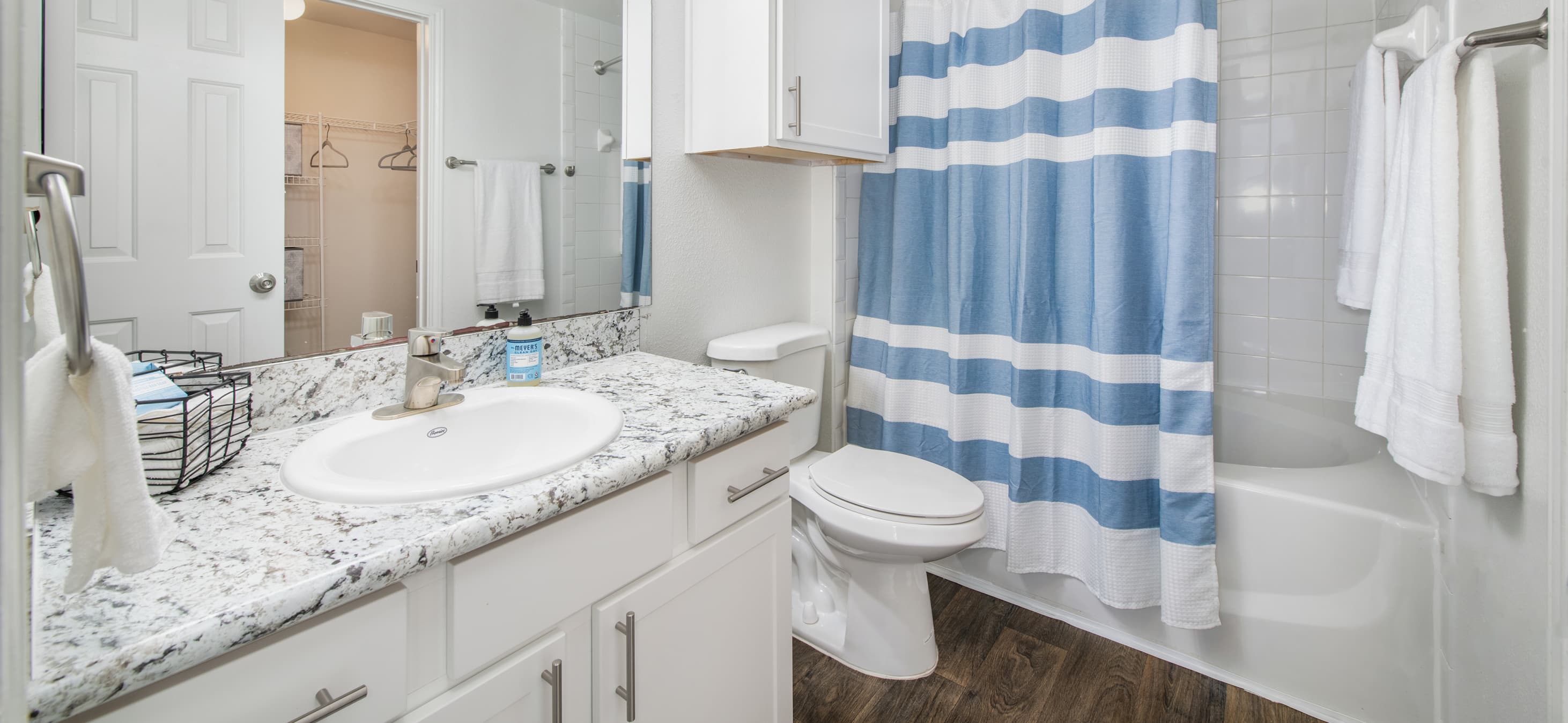Bathroom at MAA Kirkwood luxury apartment homes in Stafford, TX